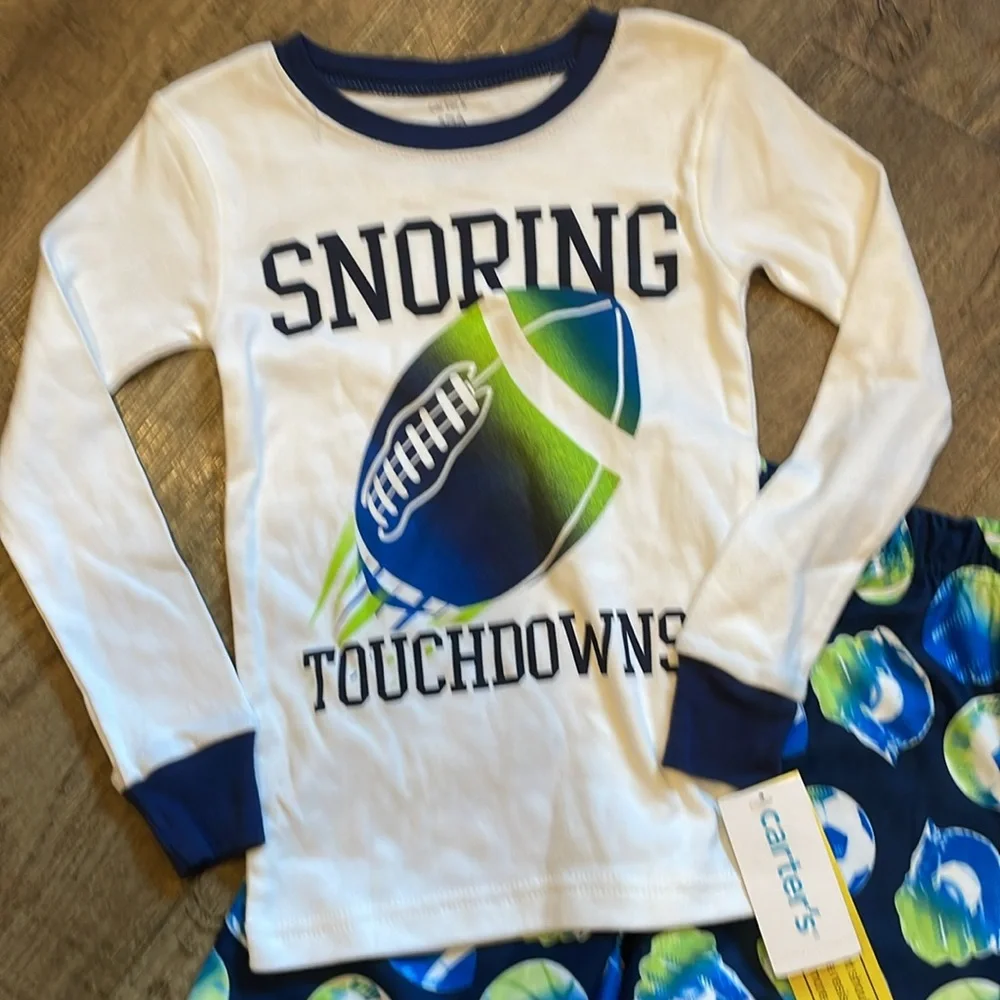 Carter's Snoring Touchdown Pajama Set - Blue, Green,‎ and White